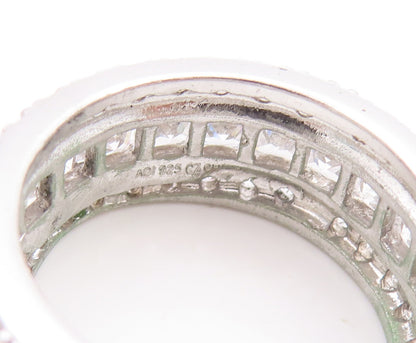 925 Sterling Silver Vintage Ring Square And Round Cut Topaz Band  Sz 7 RG29213