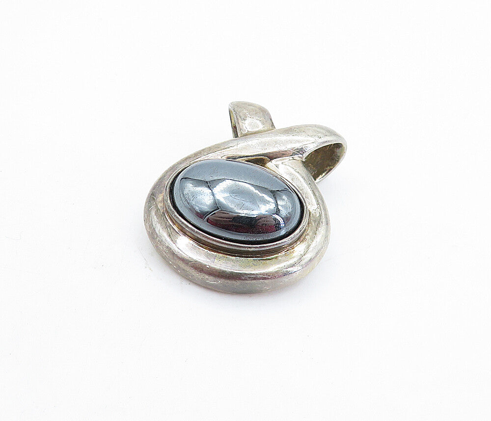 ESPO 925 Sterling Silver  Vintage Cabochon Cut Hematite Slide Pendant  PT3891