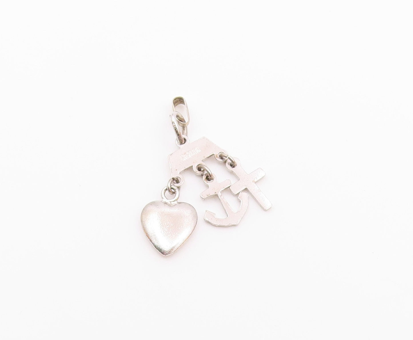 925 Silver  Vintage Love Heart Religious Cross & Anchor Charm Pendant  PT21364