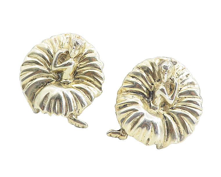 925 Sterling Silver  Vintage Sculpted Woman Non Pierce Drop Earrings  EG4370