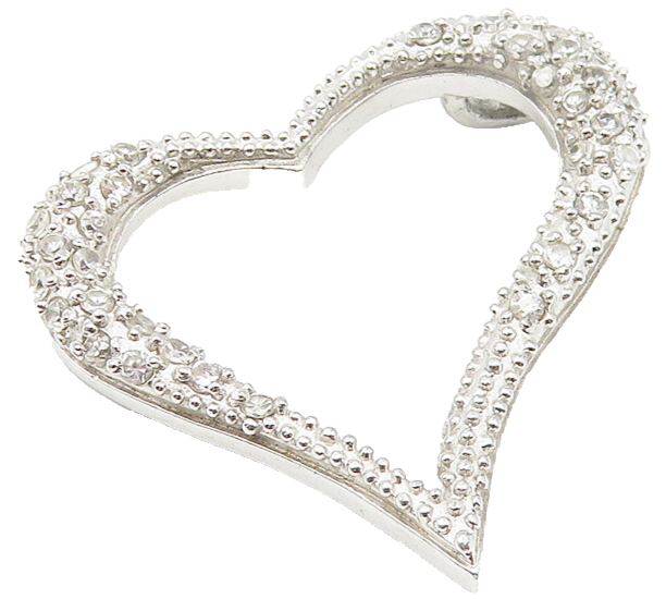 925 Sterling Silver  Vintage White Topaz Shiny Open Love Heart Pendant  PT8625