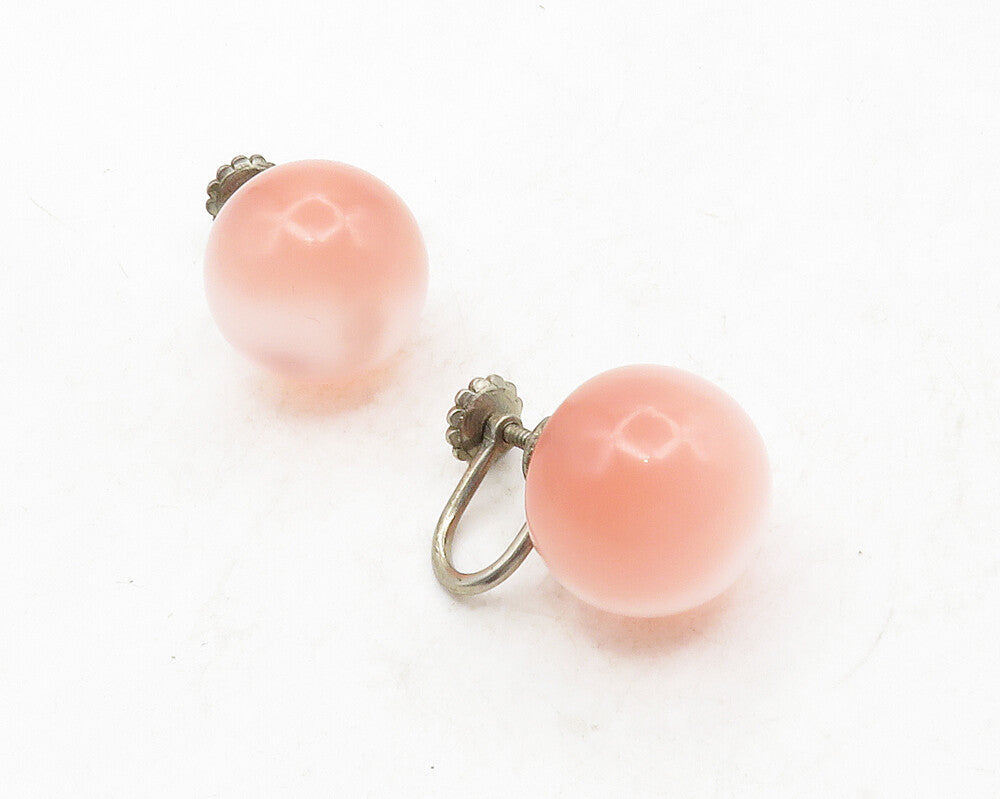 925 Sterling Silver  Vintage Iridescent Pink Stone Non Pierce Earrings  EG6624