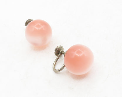 925 Sterling Silver  Vintage Iridescent Pink Stone Non Pierce Earrings  EG6624
