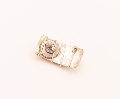 925 Sterling Silver  Vintage Wire Frame Pearl Rectangular Earrings  EG12418
