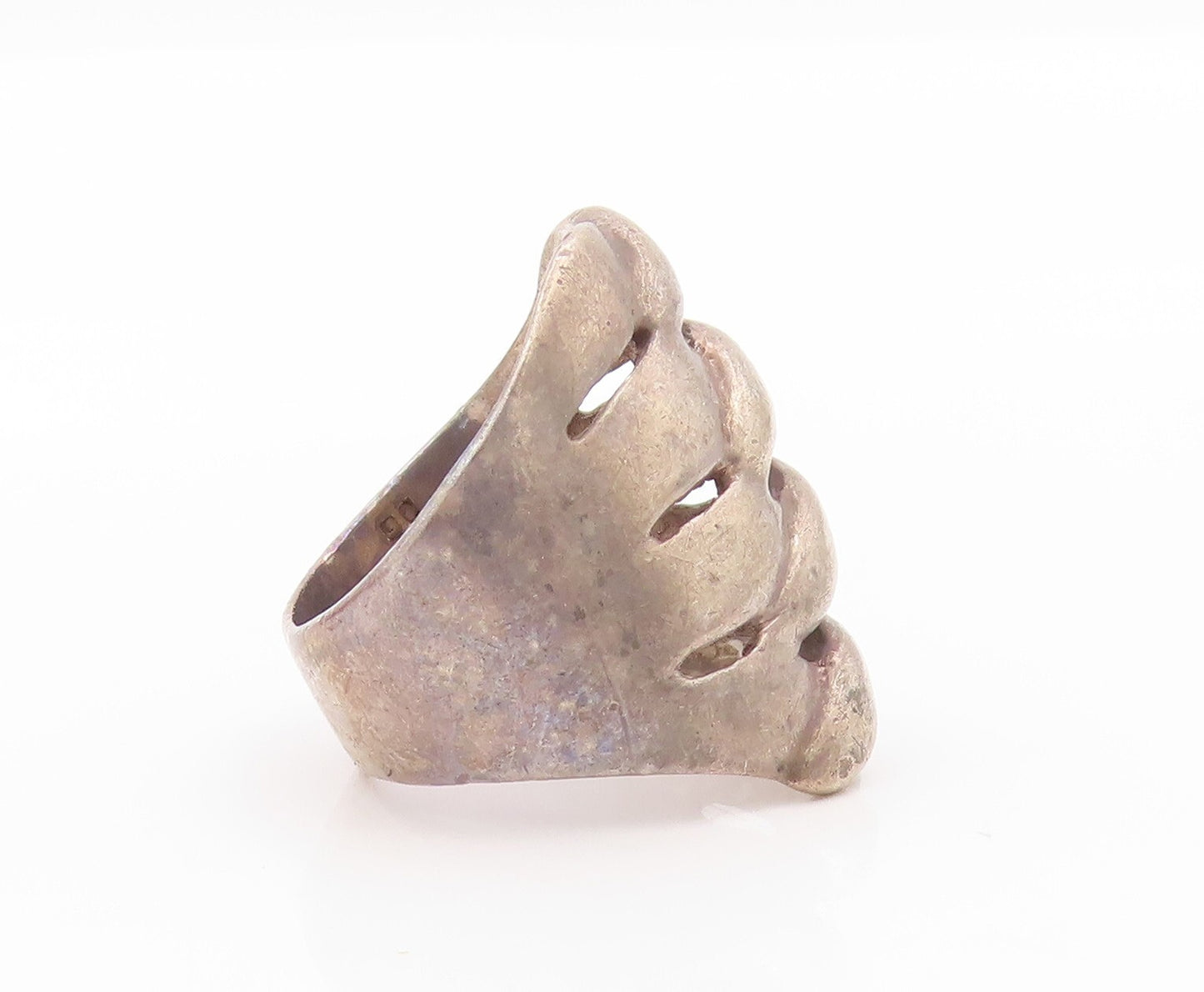 925 Sterling Silver Vintage Ring Dark Tone Broad Stitched Effect  Sz 6  RG32005
