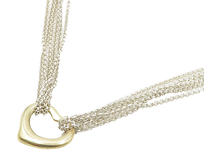 925 Silver & 14K GOLD  Vintage Love Heart Multi Strand Chain Necklace  NE3048