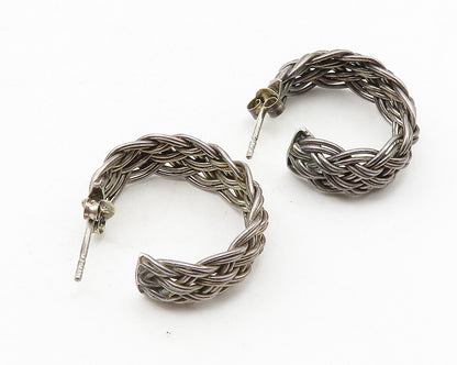 925 Sterling Silver  Vintage Dark Tone Braided Weaved Hoop Earrings  EG5770