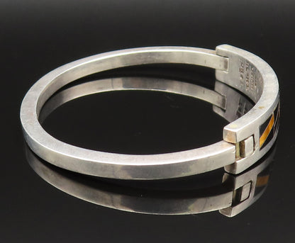CECILIA TONO 925 Silver  Vintage Inlaid Onyx & Tiger's Eye Bracelet  BT9531
