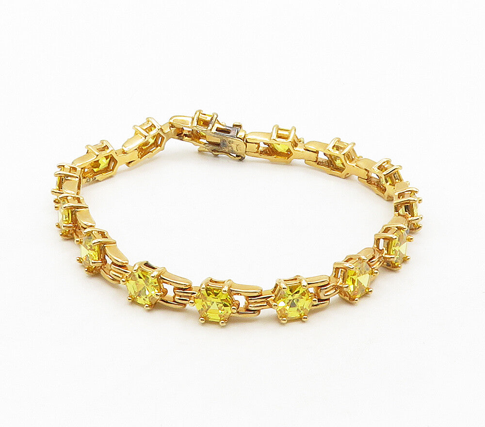 ROSS SIMON 925 Silver  Hexagon Topaz Shiny Gold Plated Chain Bracelet  BT6241