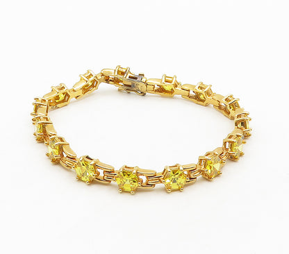 ROSS SIMON 925 Silver  Hexagon Topaz Shiny Gold Plated Chain Bracelet  BT6241