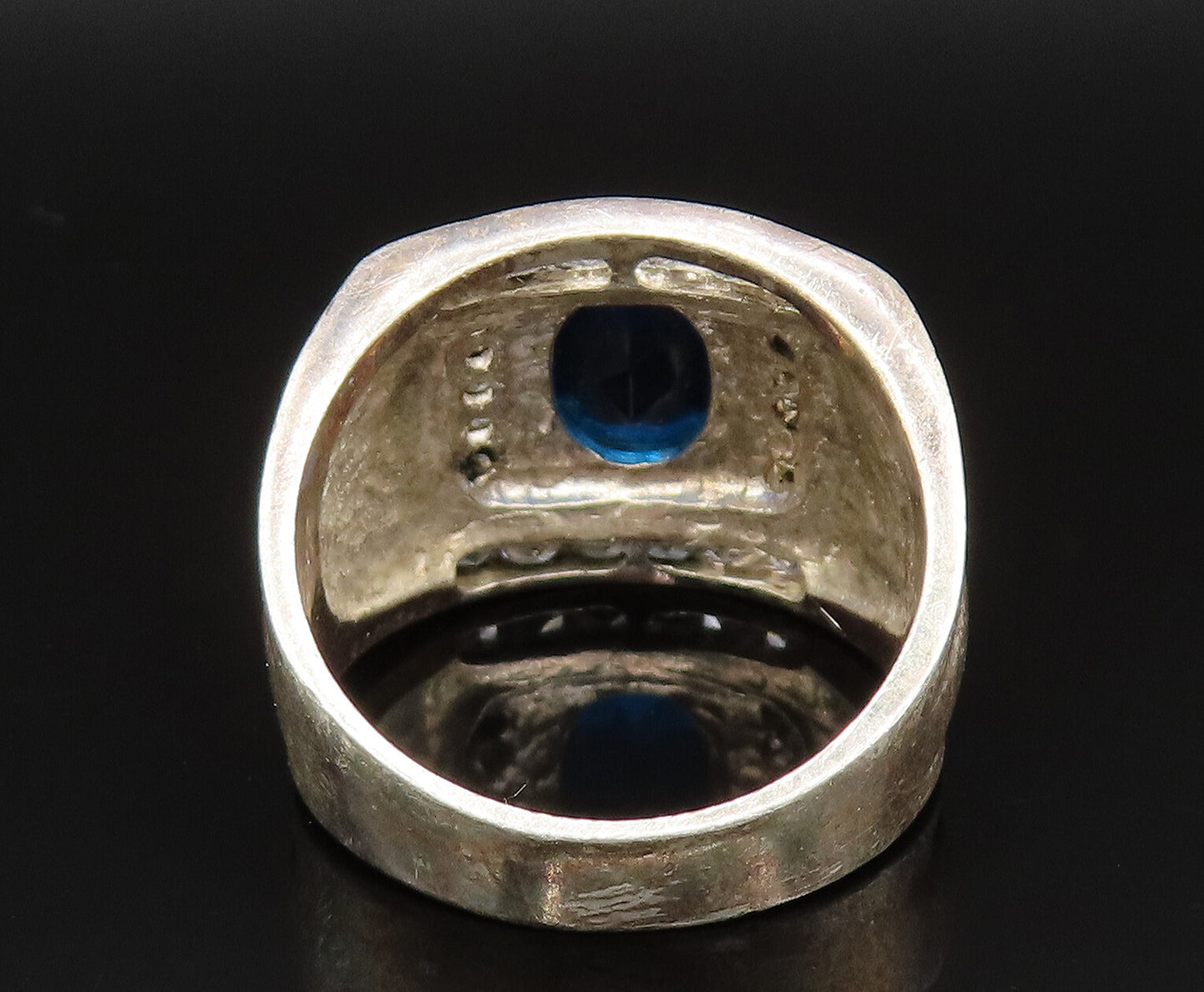 925 Sterling Silver Vintage Sapphire & Cubic Zirconia Ring Sz 10.5 RG25455