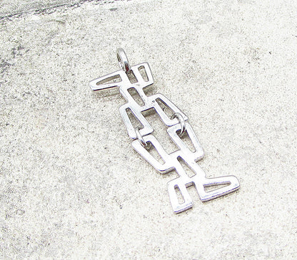 925 Sterling Silver  Linked Cut Out Art Deco Drop Pendant  PT1651