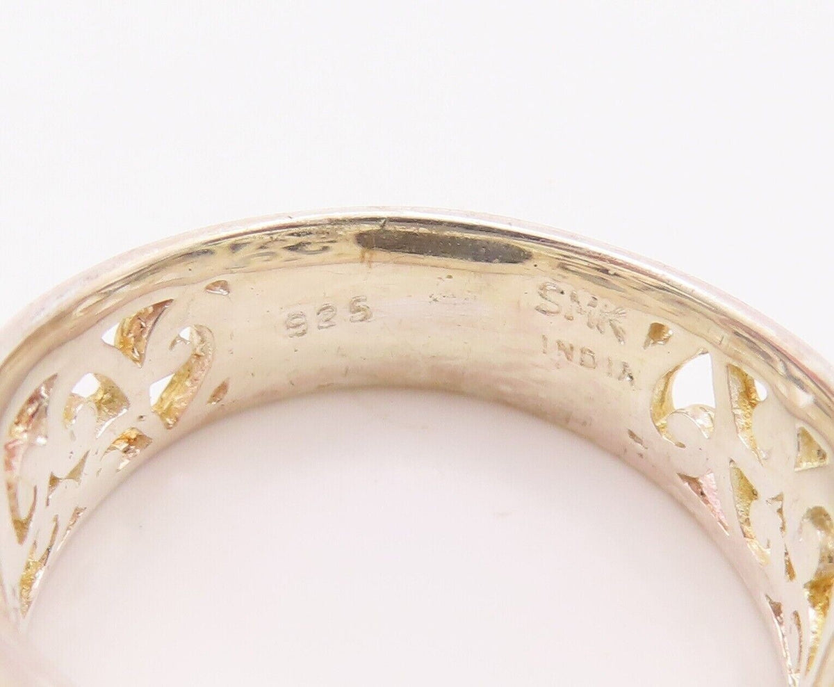 925 Sterling Silver Vintage Ring Gold Plated Carved Green Amethyst Sz 7  RG30072