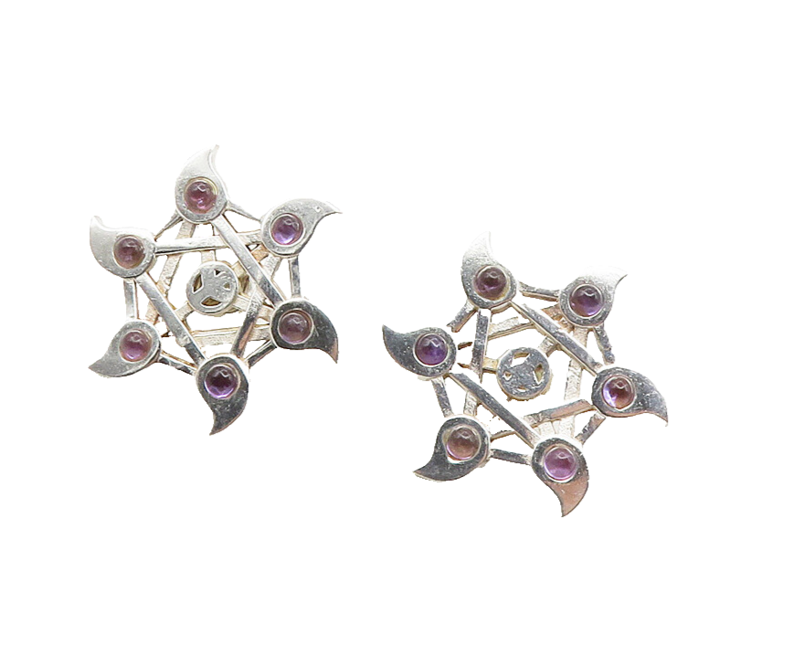925 Sterling Silver  Petite Amethyst Shiny Open Design Drop Earrings  EG5028