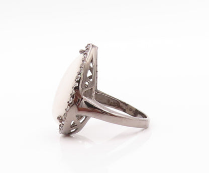 925 Sterling Silver Vintage Ring Drop Shape Gemstone Halo CZ  Sz 7.5  RG32342
