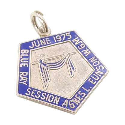 925 Sterling Silver Vintage Pendant Enameled 1975 Blue Ray Session Medal PT25582