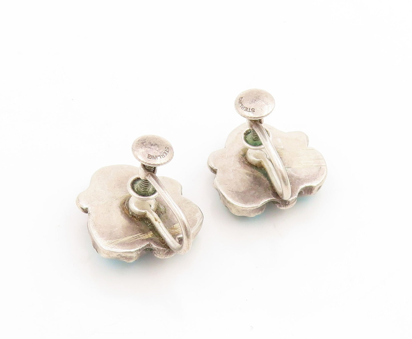 925 Sterling Silver Vintage Earrings NAVAJO ZUNI Turquoise Screw Back  EG13764
