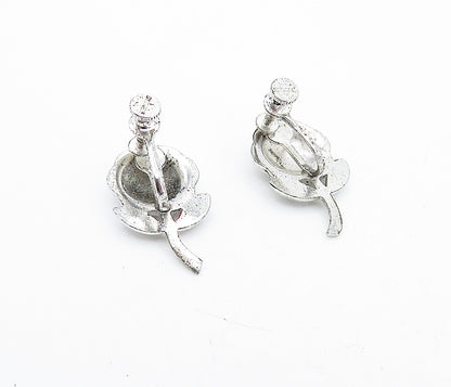 925 Sterling Silver  Vintage Sparkling Rose Flower Shiny Drop Earrings  EG2276
