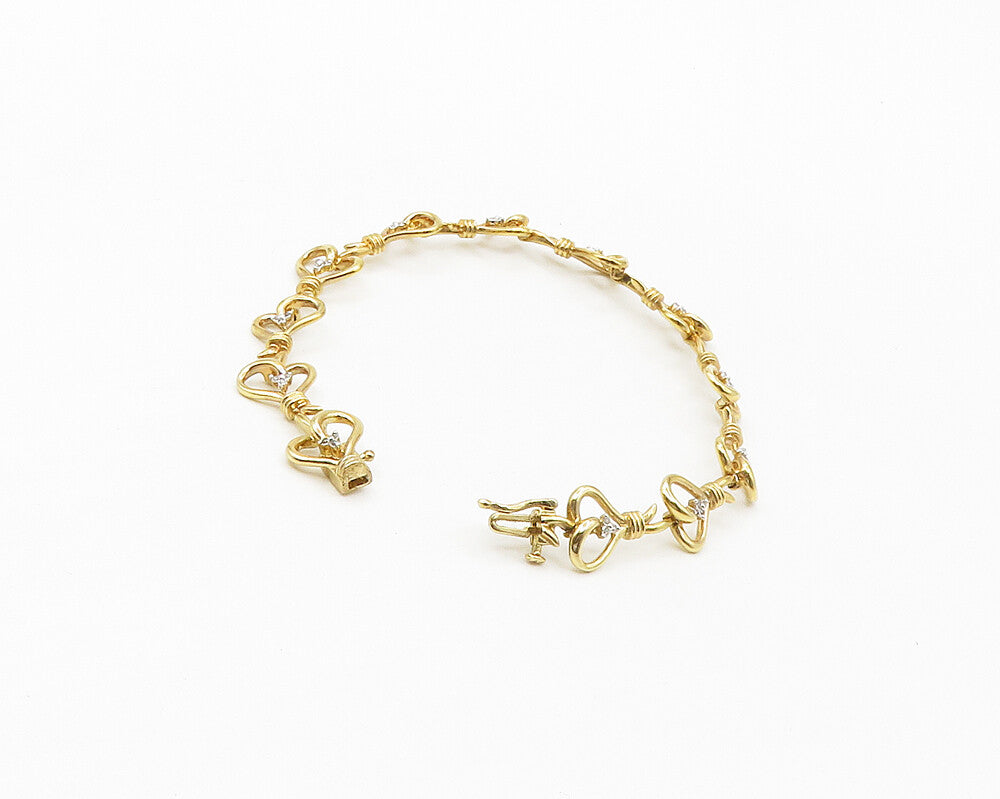 925 Sterling Silver  Genuine Diamonds Gold Plated Heart Chain Bracelet  BT6918