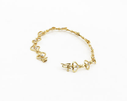 925 Sterling Silver  Genuine Diamonds Gold Plated Heart Chain Bracelet  BT6918