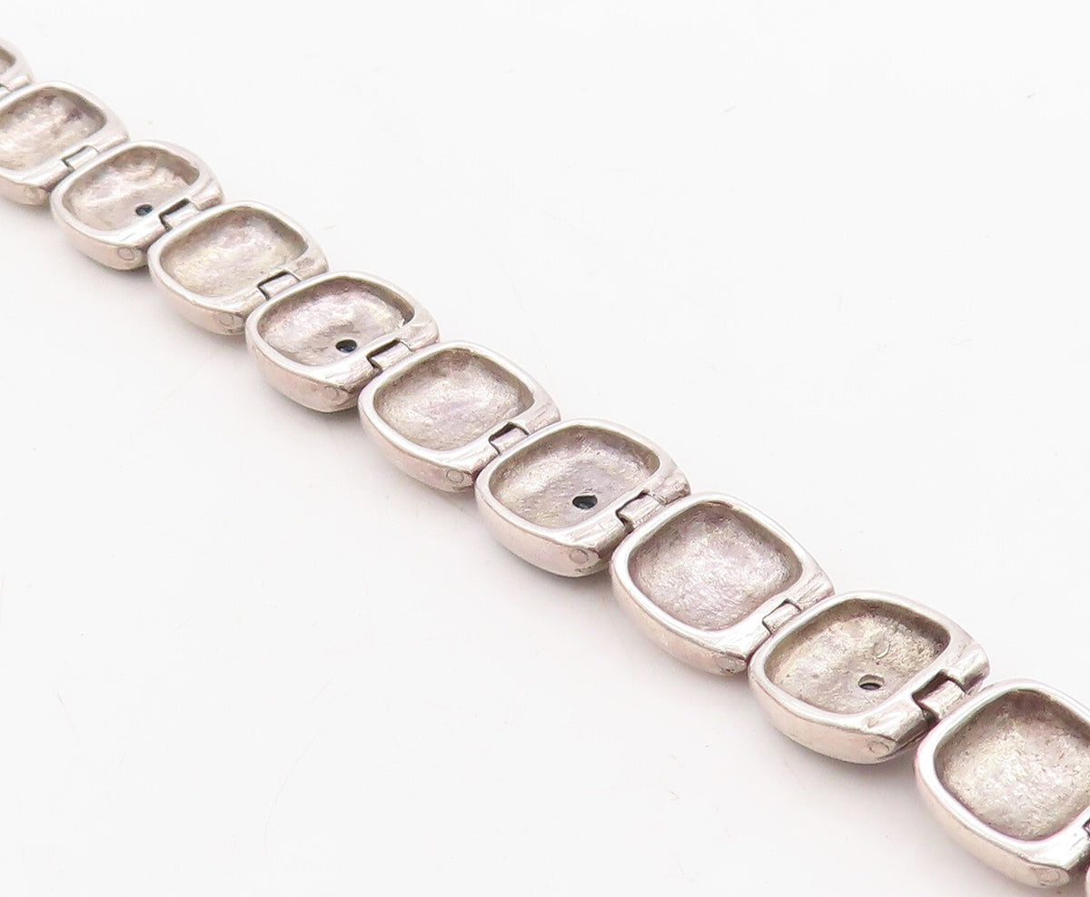 925 Sterling Silver Vintage Bracelet Solid Square Cutout Blue Topaz  BT10890