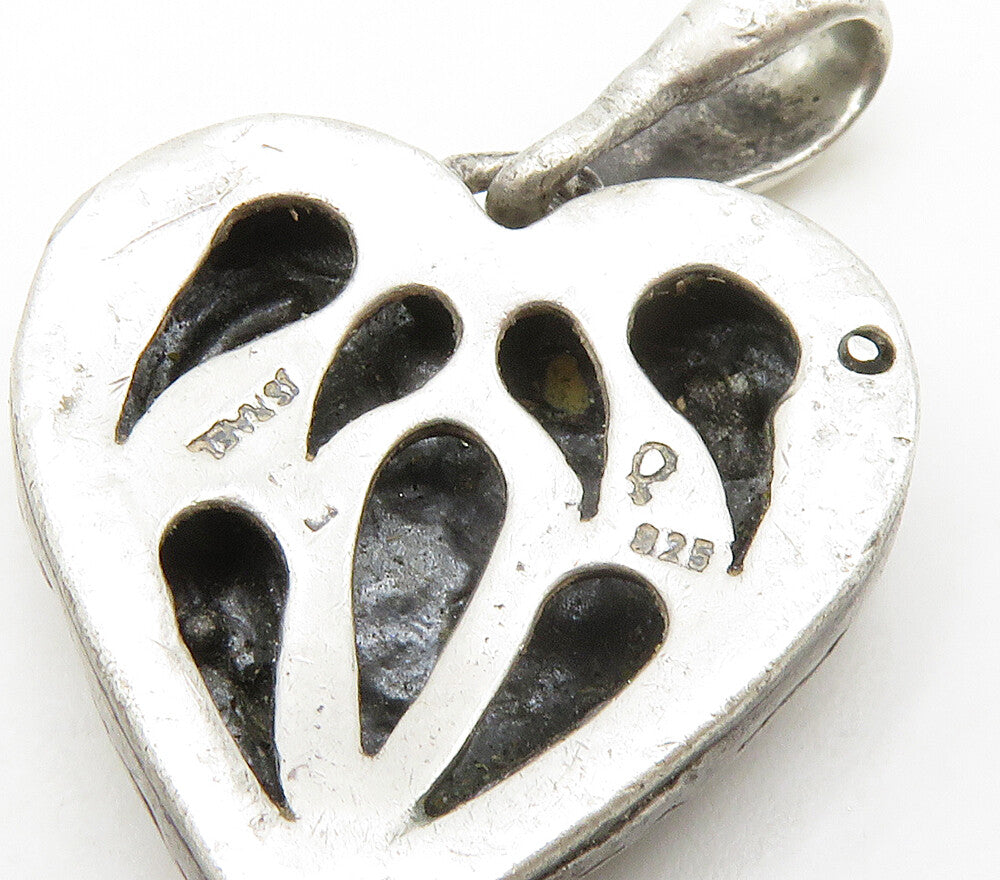ISRAEL 925 Sterling Silver  Vintage Hammered Love Heart Drop Pendant  PT12567