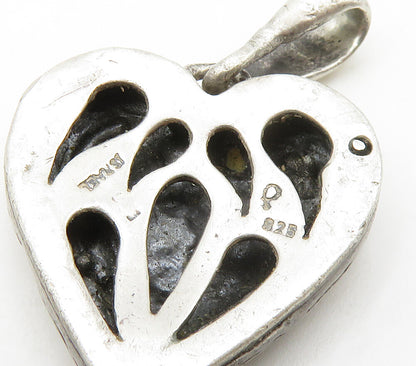 ISRAEL 925 Sterling Silver  Vintage Hammered Love Heart Drop Pendant  PT12567