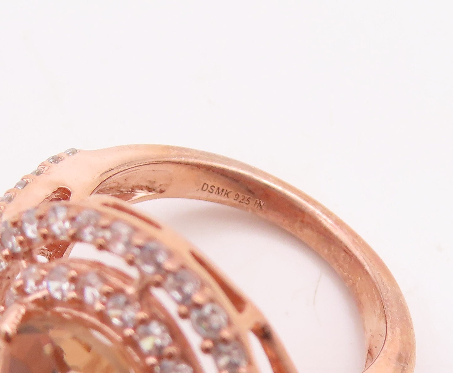 925 Sterling Silver Vintage Ring Rose Gold Plated Morganite & CZ  Sz 6  RG30967