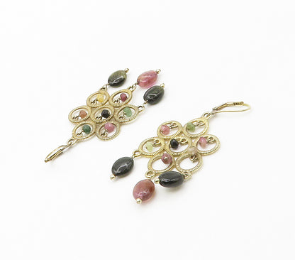 925 Sterling Silver  Quartz & Jasper Gold Plated Shiny Dangle Earrings  EG8572