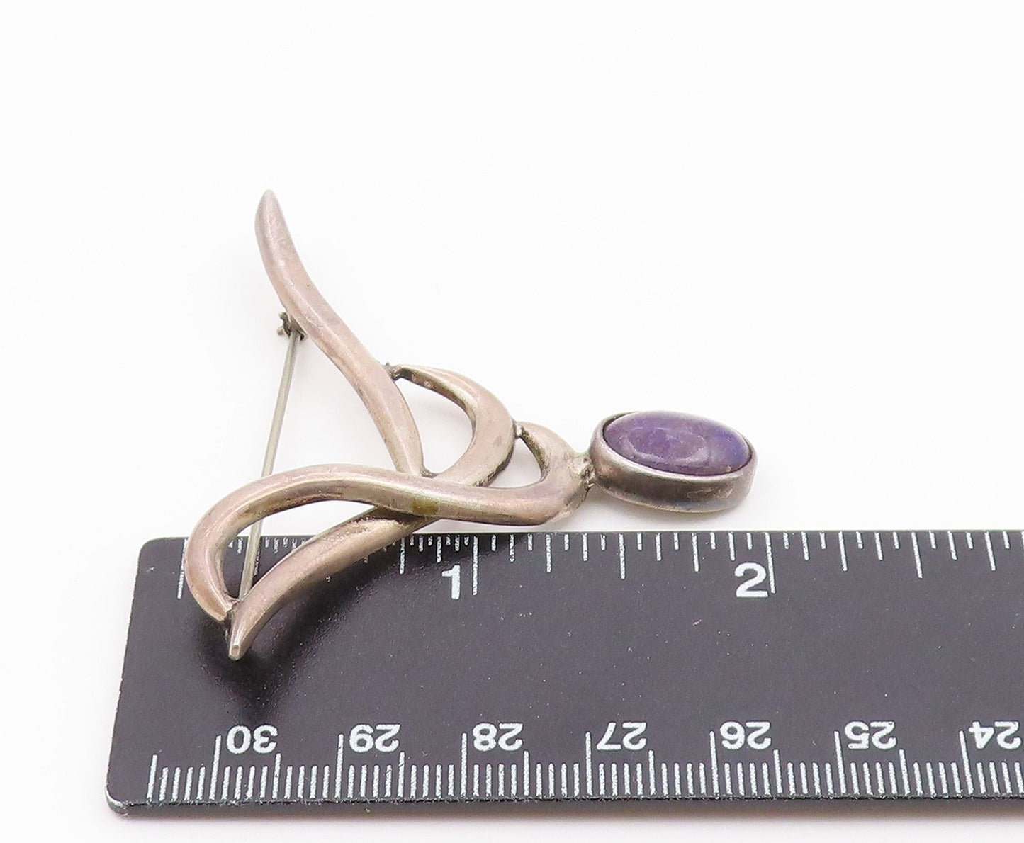MEXICO 925 Sterling Silver  Vintage Cabochon Cut Sugilite Brooch Pin  BP7961