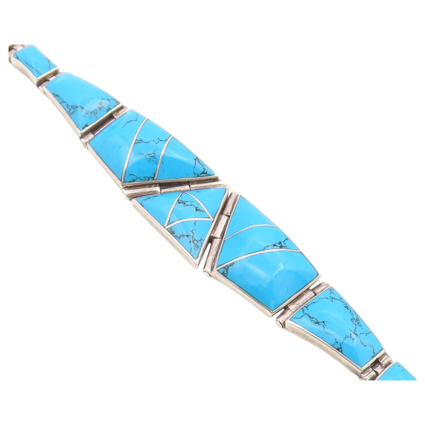 925 Sterling Silver Vintage Bracelet Modernist Cabochon Turquoise Link  BT12187