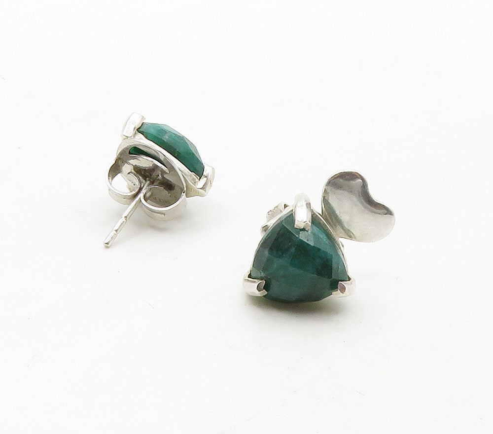 925 Sterling Silver  Prong Set Faceted Jade Shiny Stud Earrings  EG8219