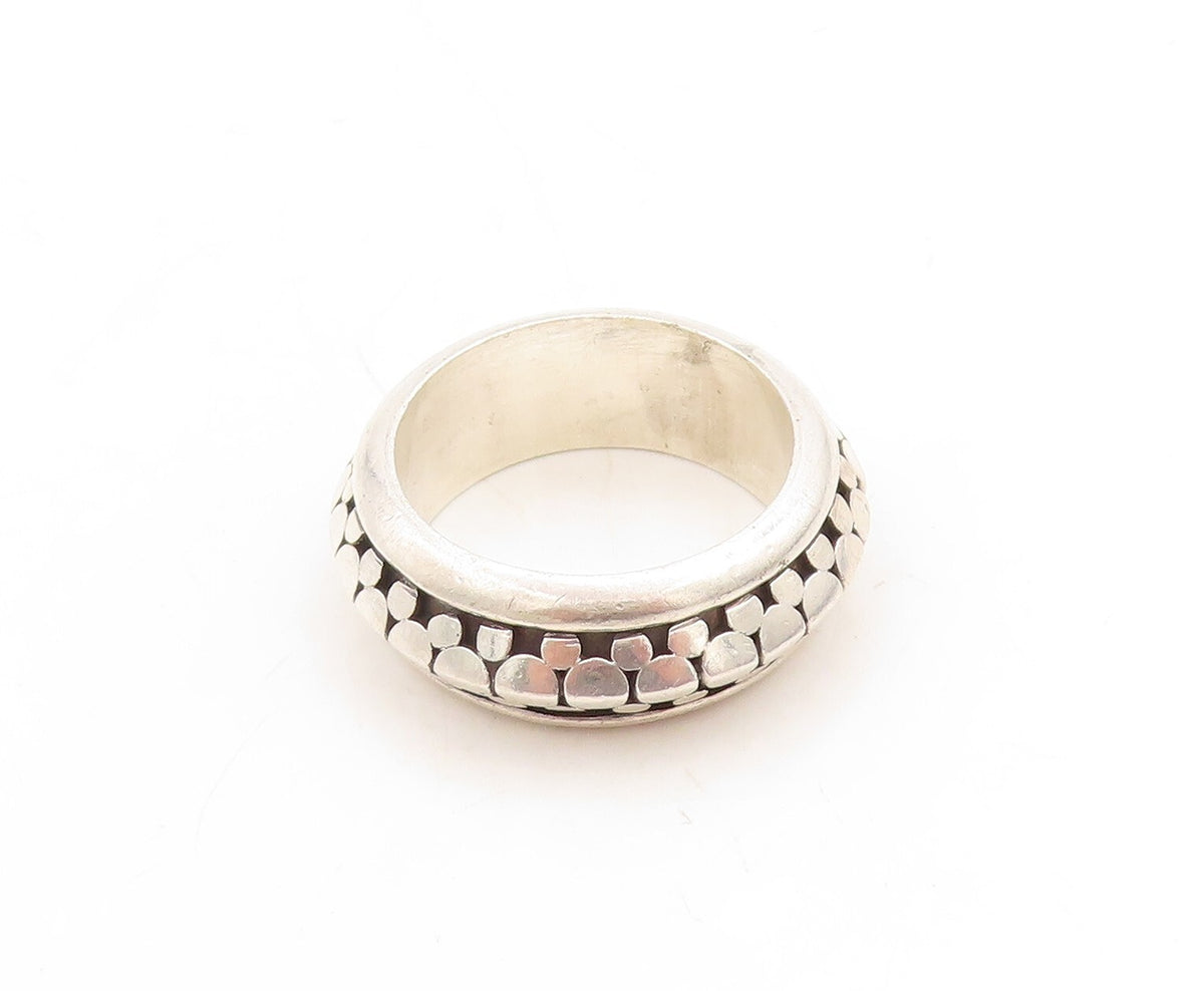 925 Sterling Silver Vintage Ring Solid Dot Effect Carved Spinner  Sz 9  RG31349
