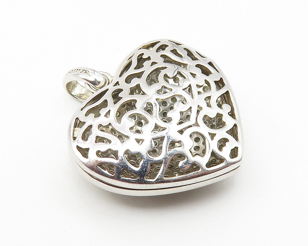 925 Silver  Vintage Genuine Diamonds Love Heart Locket Pendant (OPENS)  PT8316