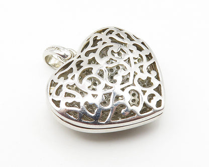 925 Silver  Vintage Genuine Diamonds Love Heart Locket Pendant (OPENS)  PT8316