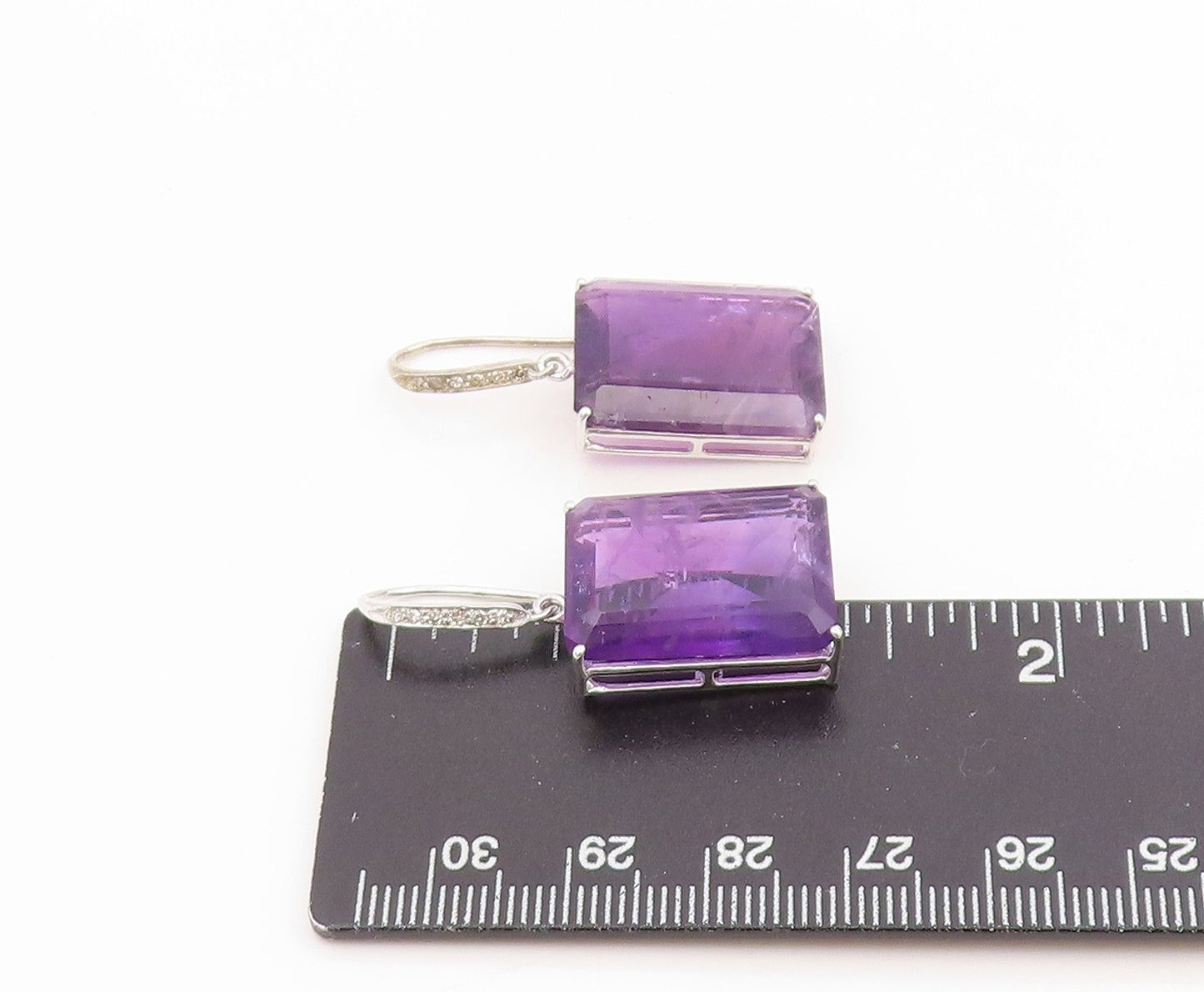 925 Sterling Silver Vintage Earrings Real Diamonds & Amethyst Dangle  EG14346