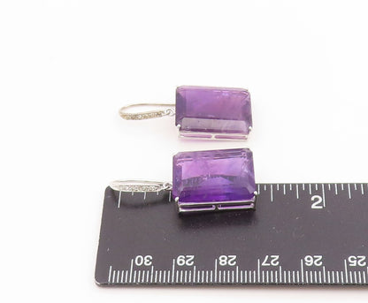 925 Sterling Silver Vintage Earrings Real Diamonds & Amethyst Dangle  EG14346