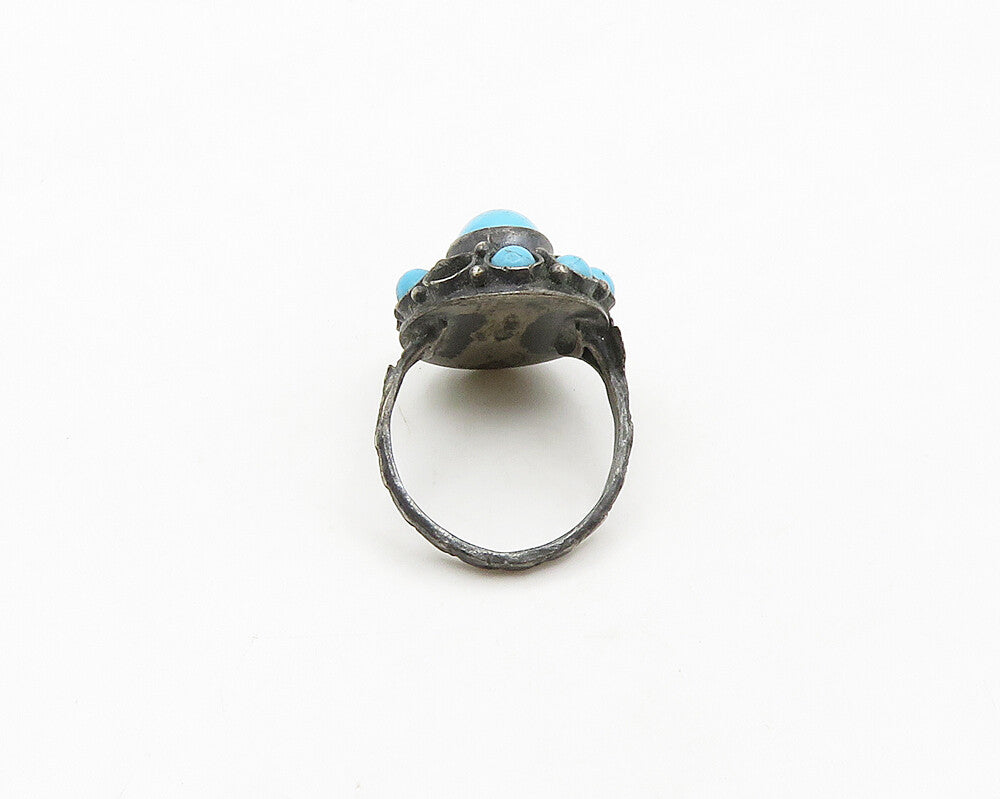 925 Sterling Silver  Vintage Antique Turquoise Cocktail Ring Sz 5  RG19329