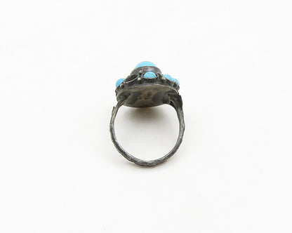 925 Sterling Silver  Vintage Antique Turquoise Cocktail Ring Sz 5  RG19329