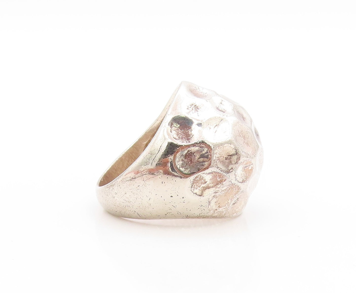 925 Sterling Silver Vintage Ring Modernist Hammered Dome Band  Sz 8  RG33657