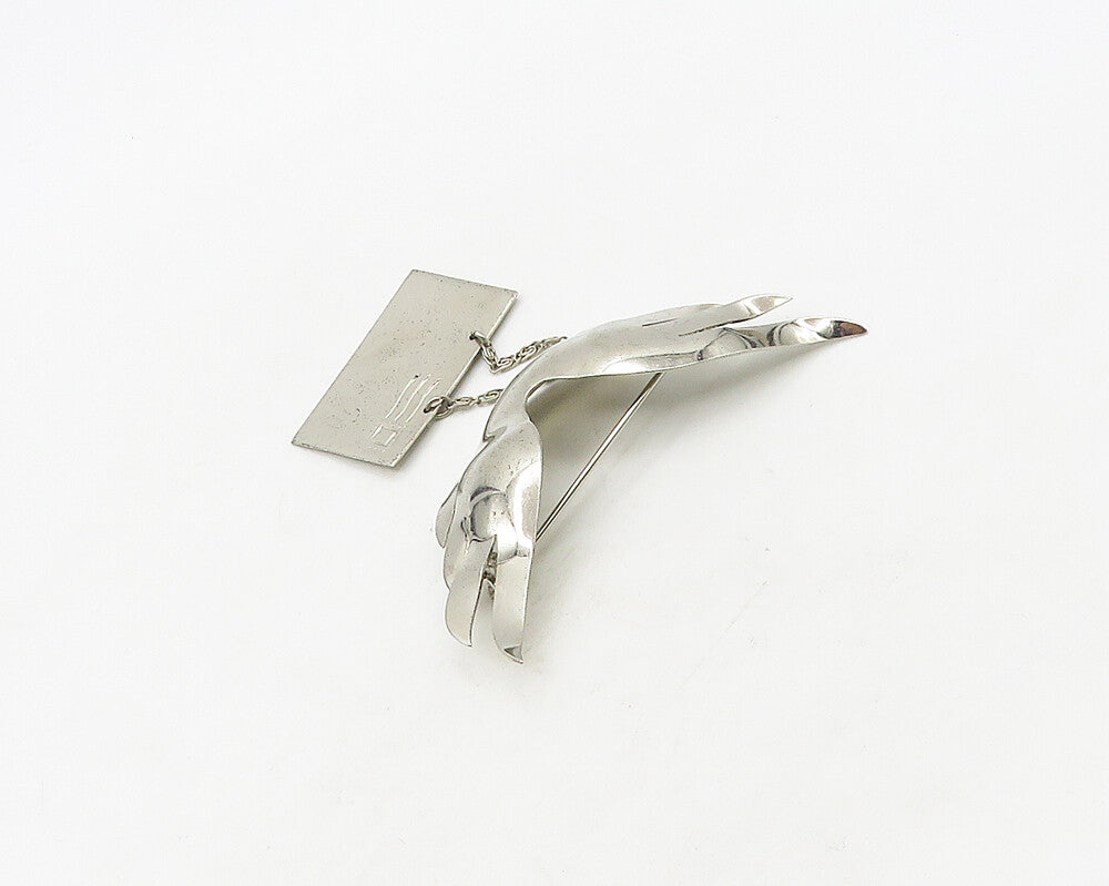 925 Sterling Silver  Vintage Shiny Flying Dove With Letter Brooch Pin  BP7166