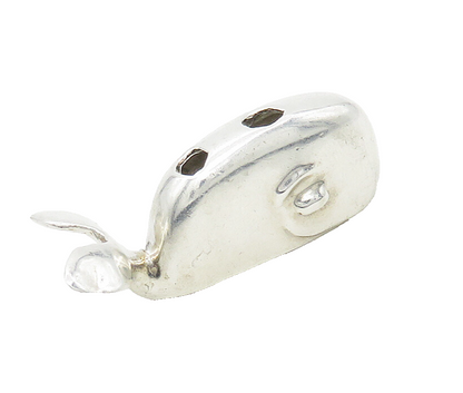 925 Sterling Silver  Vintage Shiny Polished Whale Motif Pendant  PT13349