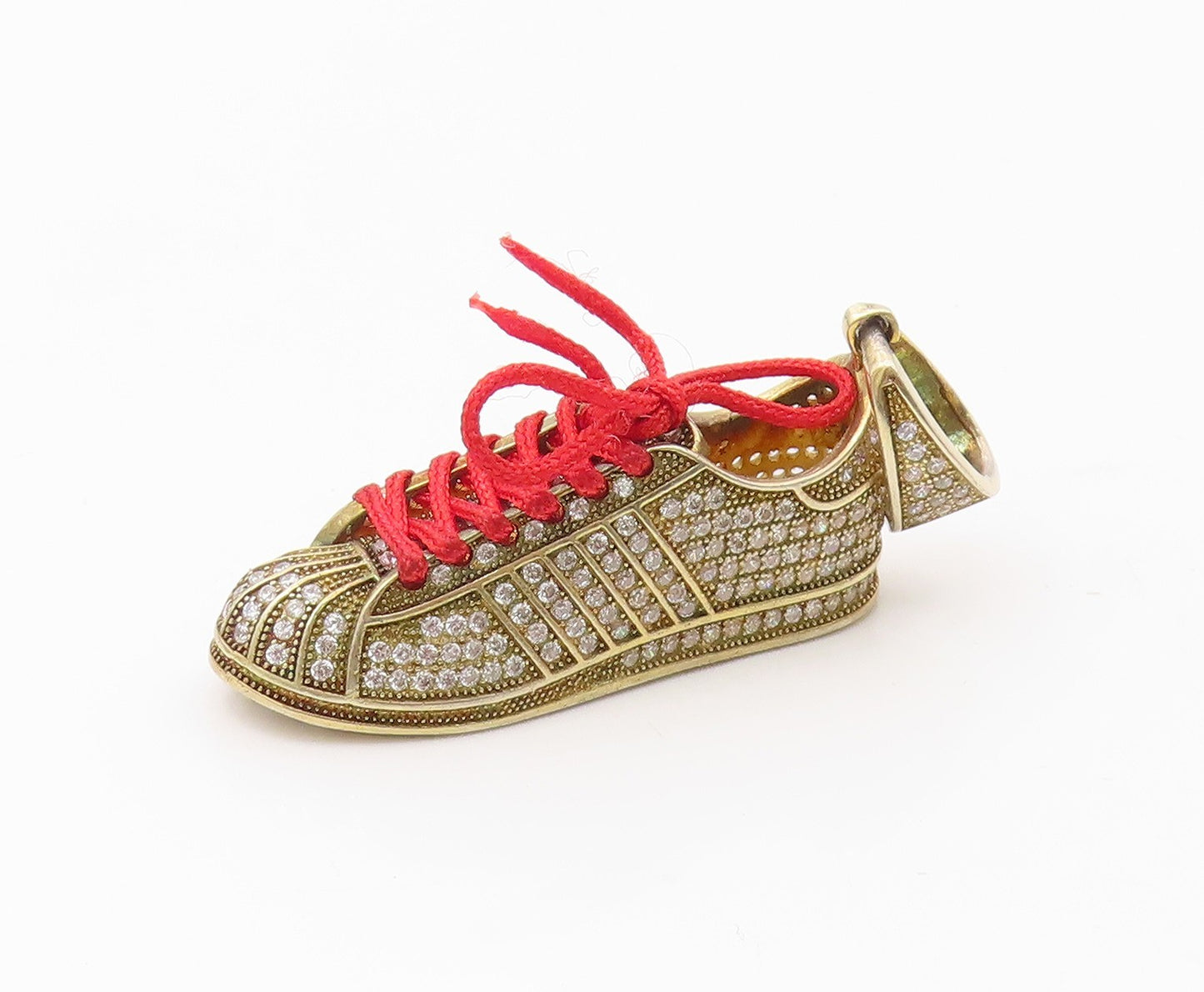 925 Sterling Silver  Vintage Topaz Encrusted Laced Sneaker Pendant  PT19673