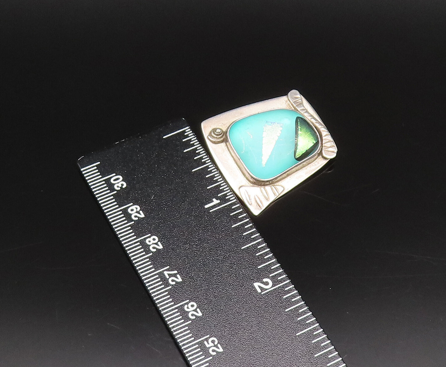 BARBARA SUCHERMAN 925 Silver  Vintage Fused Dichroic Glass Brooch Pin  BP10072