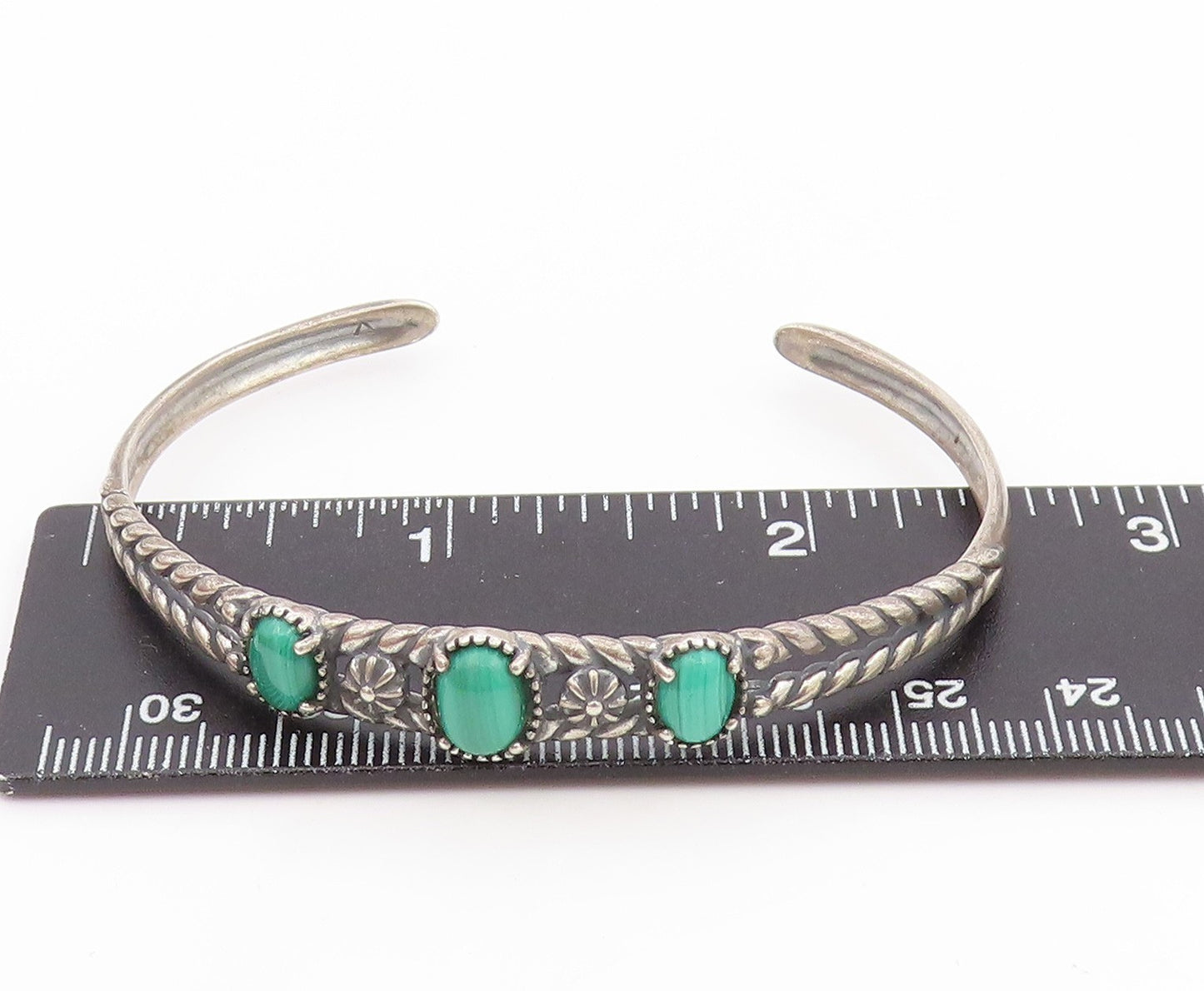 925 Sterling Silver Vintage Bracelet CAROLYN POLLACK Malachite Cuff  BT11766