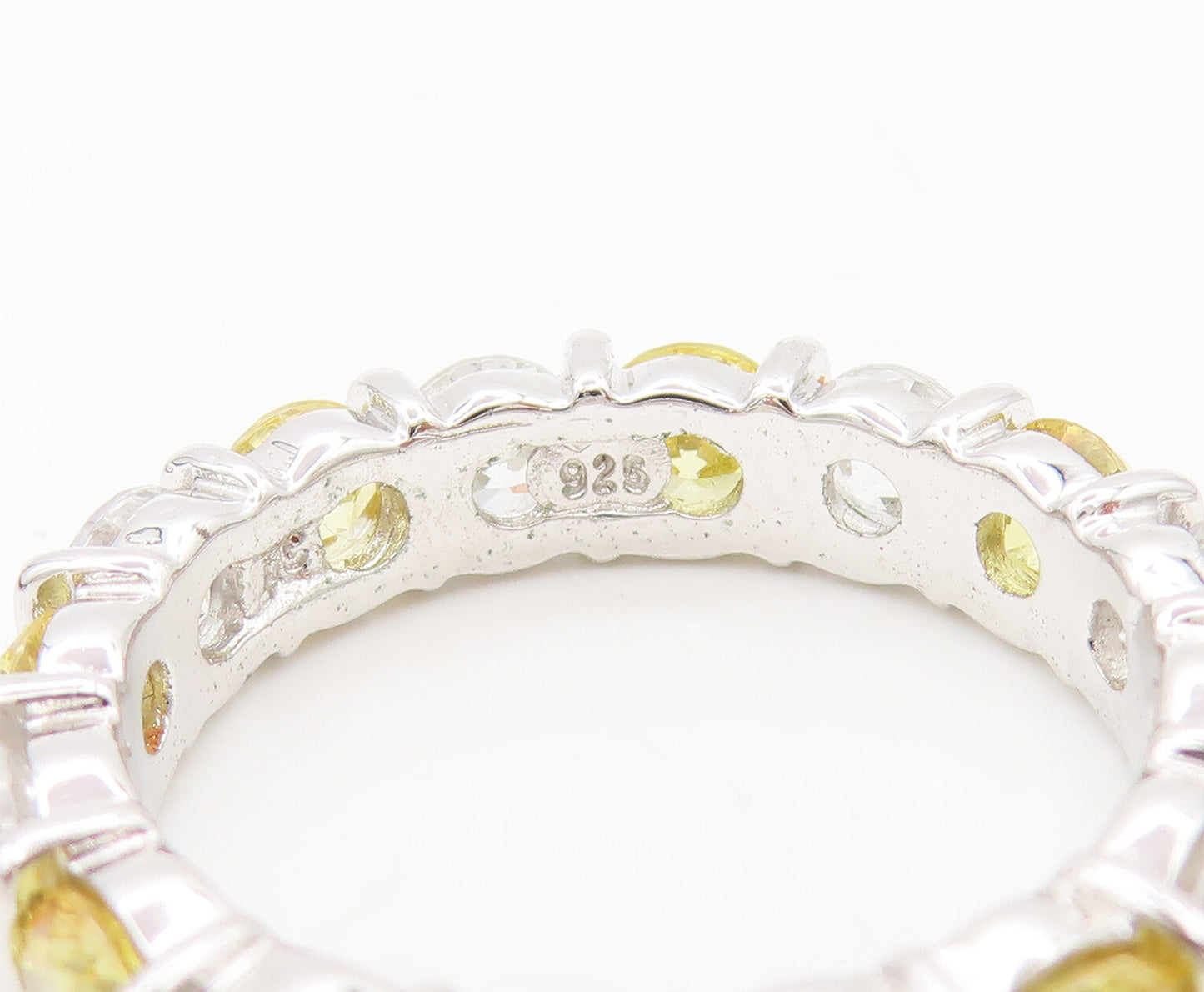 925 Sterling Silver  Vintage Round Yellow & White CZ Band Ring Sz 7  RG27258