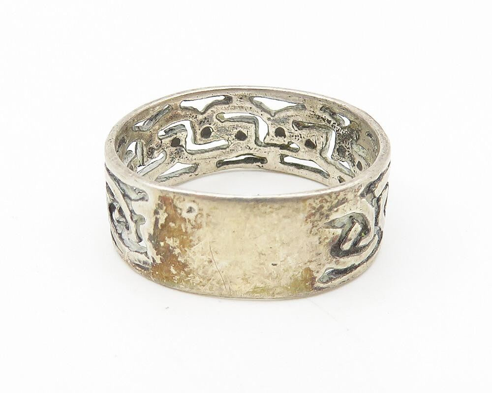 925 Sterling Silver  Vintage Open Knot Patterned Round Band Ring Sz 7  RG11017