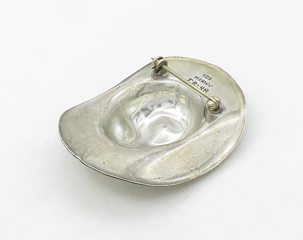 MEXICO 925 Sterling Silver  Vintage Shiny Smooth Cowboy Hat Brooch Pin  BP6380