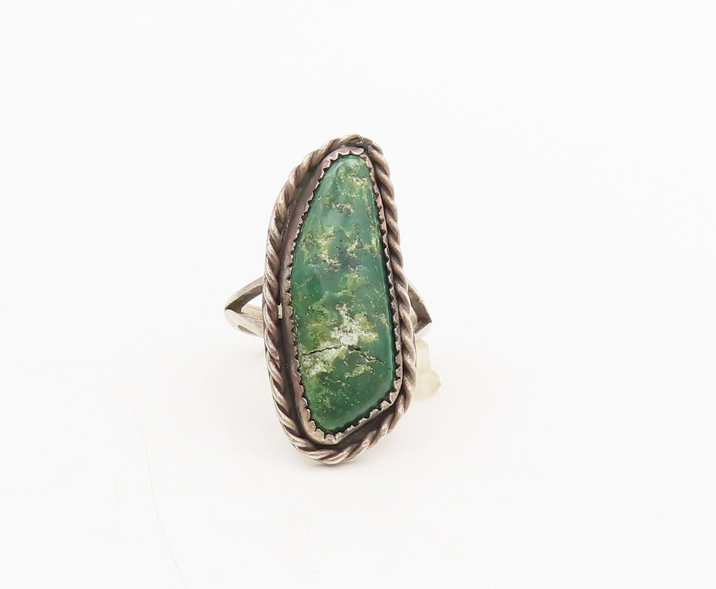 NAVAJO 925 Sterling Silver Vintage Green Turquoise Rope Ring Sz 7.75  RG26802