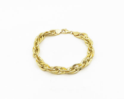 925 Sterling Silver  Vintage Shiny Gold Plated Etched Chain Bracelet  BT7564